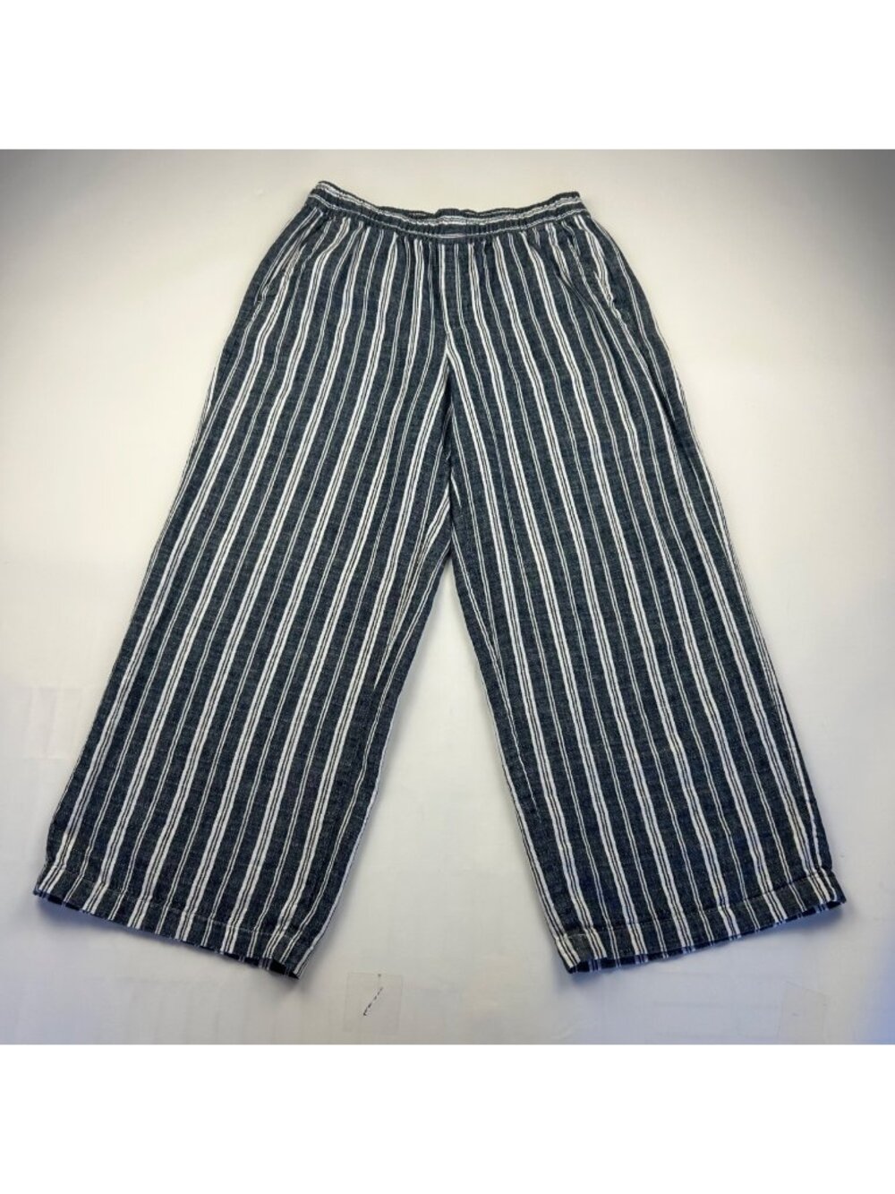 Old Navy Dark Blue Stripe Linen Blend Wide Leg Pant M